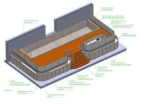 Maquette 3D annotée d'une piscine inox sur mesure, première étape de la conception par le bureau d'études