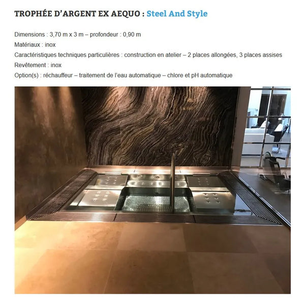 Spa en inox Steel and Style récompensé d'un Trophée d'argent aux Trophées de la piscine 2017, article de L'Activité Piscine