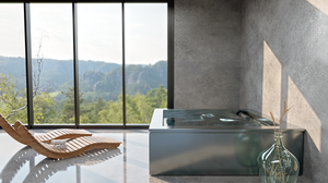 Spa en inox STEEL AND STYLE SPaKUB 2 places, vue de face avec jets d'eau visibles et espace pour deux personnes.